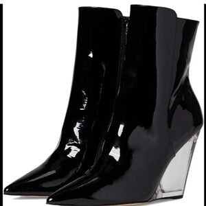 Stuart Weitzman Black Heeled Boots with Glossy Finish